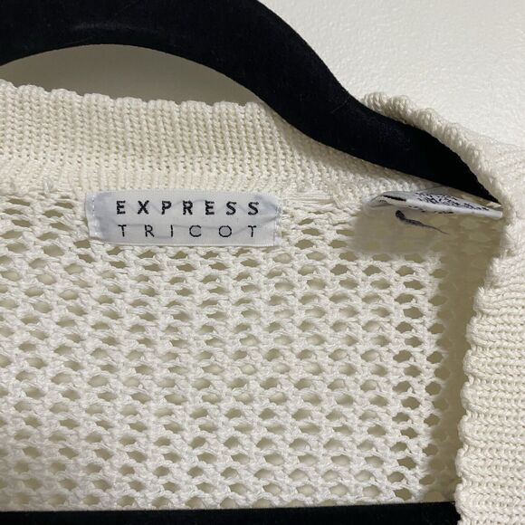 Vtg Express Tricot Womens Sweater Long Cardigan Size M Crochet Open Knit Flowers - Picture 6 of 9